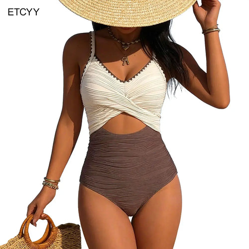 ETCYY Women’S Ribbed Cutout One Piece Swimsuit Tummy Control Slimming Push up Sexy Two Tone Bathing Suit for Beach Vacation,Women One Piece Swimsuit Tummy Control Ribbed Cutout Slimming Push up Sexy Two Tone Bathing Suit Beachwear Summer,Summervibes