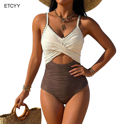 ETCYY Women’S Ribbed Cutout One Piece Swimsuit Tummy Control Slimming Push up Sexy Two Tone Bathing Suit for Beach Vacation,Women One Piece Swimsuit Tummy Control Ribbed Cutout Slimming Push up Sexy Two Tone Bathing Suit Beachwear Summer,Summervibes